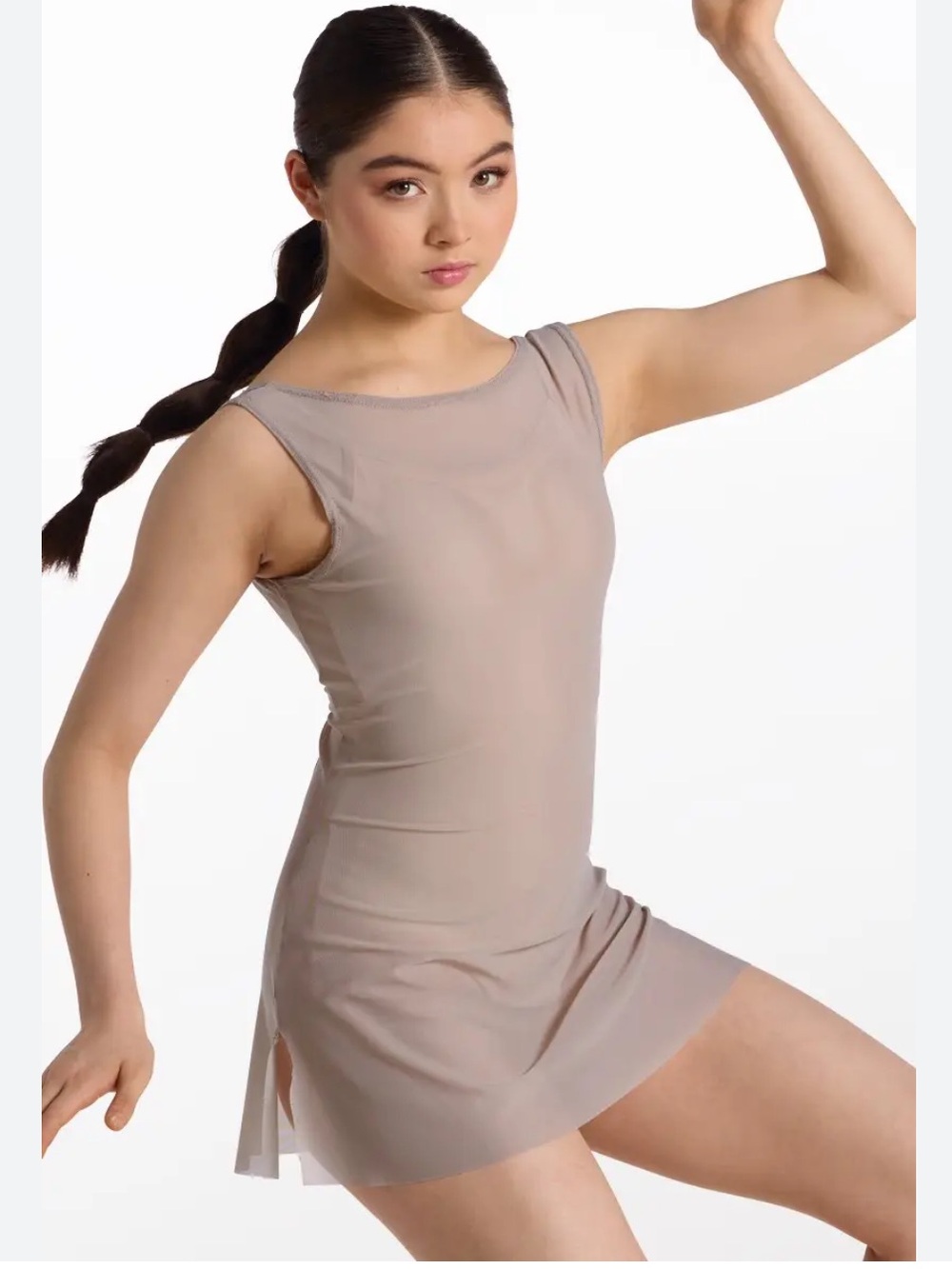 Mesh Sleeveless Mini Overdress Top Briefs Dance Costume 18104  Tan Nude sz MA